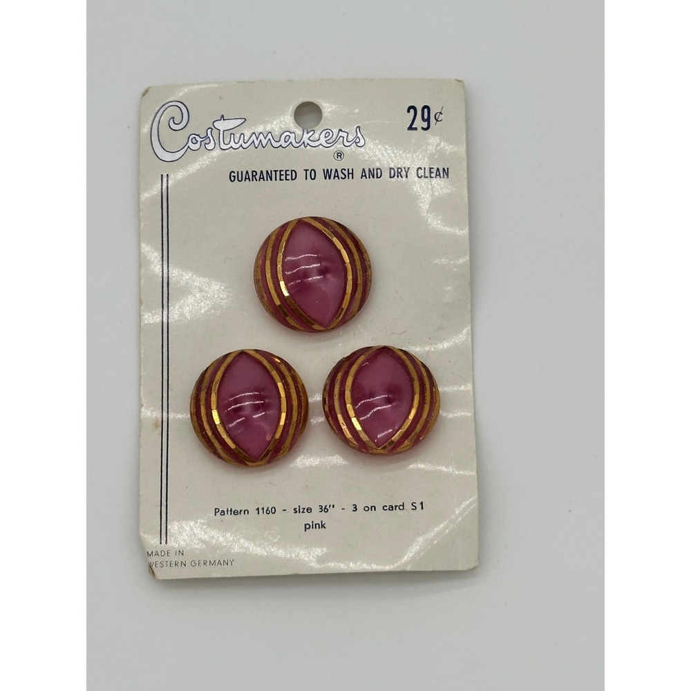 Costumakers Buttons Vintage Pink Gold Striped Round Pattern 1160 Size 36